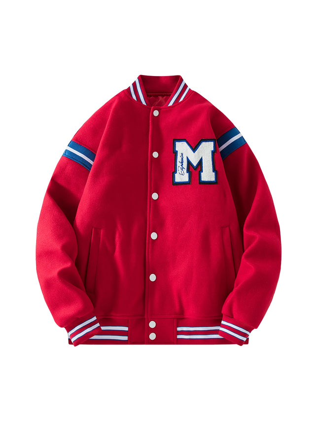 Men's Casual Letterman Jacket Varsity Baseball Coat Vintage Racing Style Streetwear Outerwear with Fine M Letter Embroidery