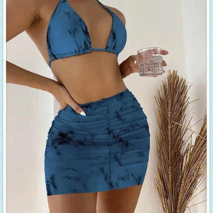 3 pezzi perizoma Bikini con gonna marmo texture costume da bagno donna costume da bagno Set costumi da bagno femminili abbigliamento da spiaggia nuoto estate platinumshop