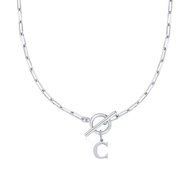 Women stainless steel Initial necklace A-Z Letter charms pendant Choker Women silvery Chain Ot Deduction Necklace For Women 2025 PlatiNum