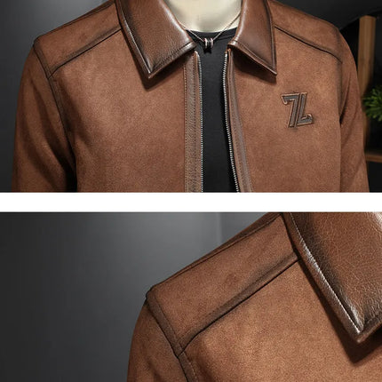 Minglu Faux Leather Autumn Winter Men's Jackets Luxury Solid Color Turn Down Collar Zipper Casual Male Coats Man Outerwear 4XL