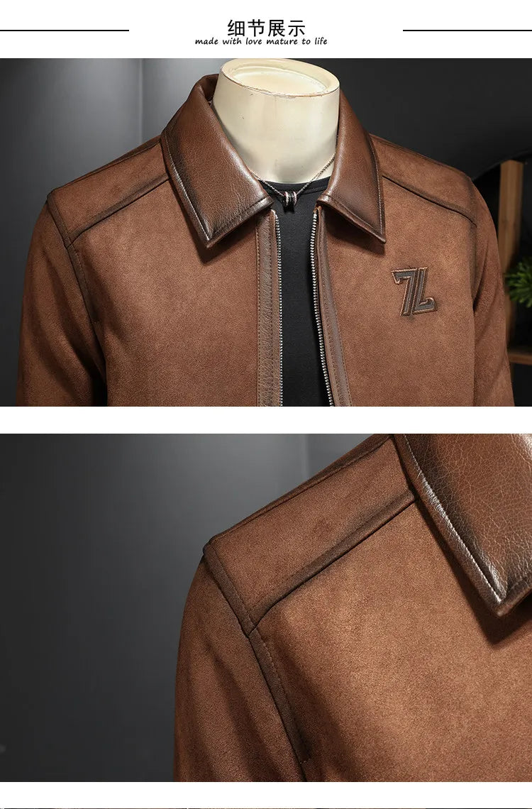 Minglu Faux Leather Autumn Winter Men's Jackets Luxury Solid Color Turn Down Collar Zipper Casual Male Coats Man Outerwear 4XL