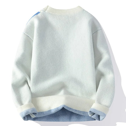 2024 Patchwork Knitted Sweater Trend High Street Autumn Winter Warm Men's Tops Hip-hop Street Clothing Fishing Sports Pullover