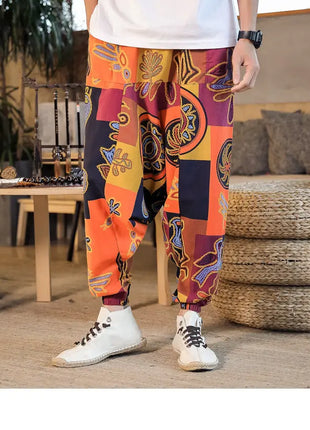 Pantaloni Harem da Uomo 2026 Stile Retrò con Stampa, Pantaloni Jogger Larghi e Comodi con Cavallo Ribassato, Stile Nepal Oversize, Pantaloni Casual da Uomo con Cavallo Ribassato
