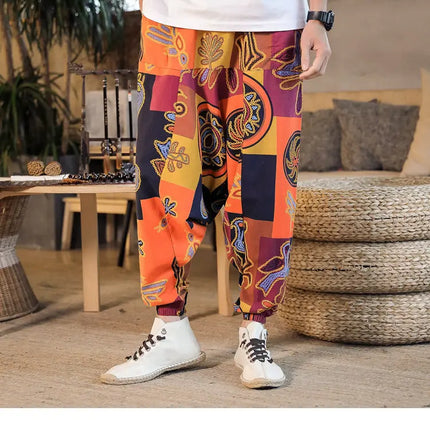 Pantaloni Harem da Uomo 2026 Stile Retrò con Stampa, Pantaloni Jogger Larghi e Comodi con Cavallo Ribassato, Stile Nepal Oversize, Pantaloni Casual da Uomo con Cavallo Ribassato