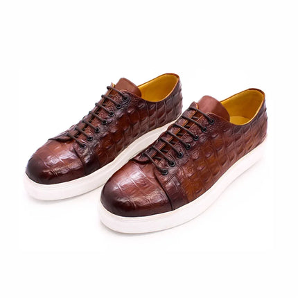 Men's Crocodile Leather Shoes Luxury Handmade Brown Casual Shoes Lace-up Flat Sneakers Banquet Daily Party Dating Men's Shoes