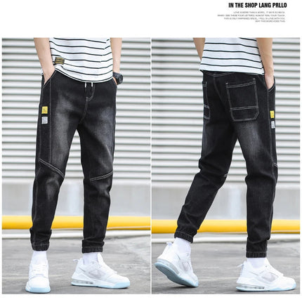 HIQOR Brand Men's Jeans Harem Denim Cargo Pants 2026 New Streetwear Jogger Hip Hop Cotton Trousers Male Blue Oversized 5XL 4XL PlatiNum