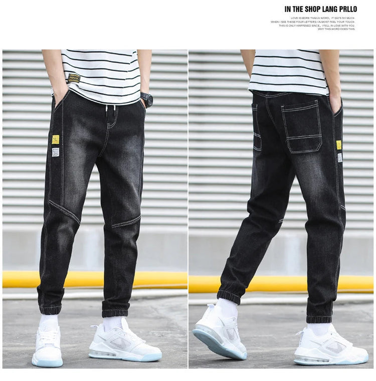 HIQOR Brand Men's Jeans Harem Denim Cargo Pants 2026 New Streetwear Jogger Hip Hop Cotton Trousers Male Blue Oversized 5XL 4XL PlatiNum