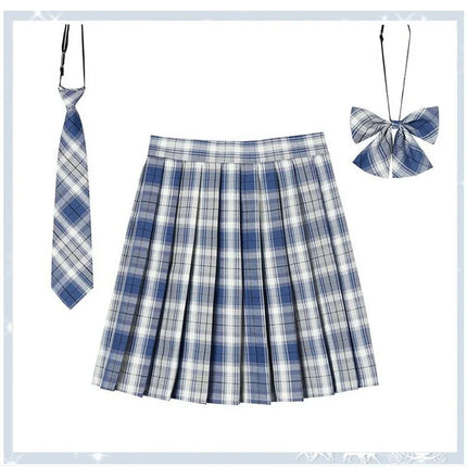 Damen Plissierter Schottenrock mit Fliege XS-5XL Harajuku Preppy Japanische Schuluniformen Mini Rock Sommer Jupe Kawaii für Mädchen