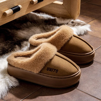 Comwarm Winter Furry Women's Slippers Anti-slip Indoor Slides Thick Sole Cotton Slides Fuzzy Cozy Warm Outdoor Women's Slippers