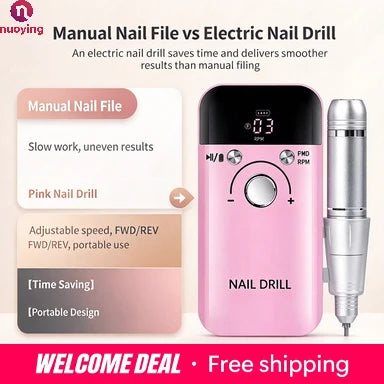 Portable Wireless Nail Drill, USB Rechargeable Electric Nail File, Adjustable Speed Nail Polishing Machine for Removing Gel, Acrylic Nails, Manicure Pedicure Tool for Home Salon