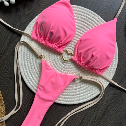 Costume da bagno bikini sexy da donna a tinta unita, due pezzi, rosso platinumshop