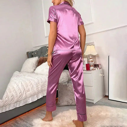 Lussuoso pigiama in raso per donna 2 pezzi pigiama Set tasca cuore ricama pigiameria autunno manica lunga top e pantaloni pigiama femminile platinumshop