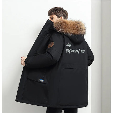 Men Winter Goose Down Coats Fur Collar Hooded Long Down Jackets Top Quality Male Outdoor Windproof Warm Winter Jackets Canada