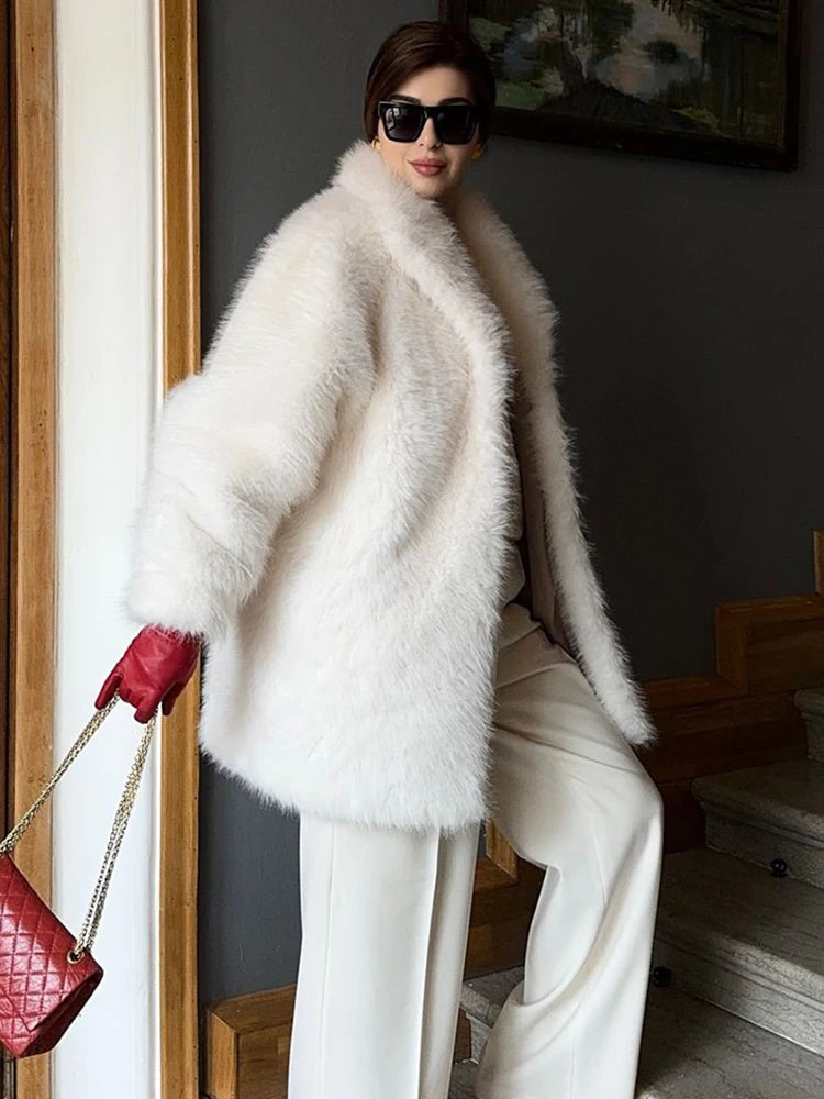 ZADORIN Luxury Winter White Pink Faux Fur Coat Woman Long Oversized Turn Down Collar Furry Fur Jacket Womens Coat Fur Faux Coats