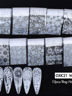10PCS Mixed Nail Art Foils Transfer Sticker Set Rose Flower Designs Floral Starry Sky Nail Wraps Wedding Summer Manicure Decor