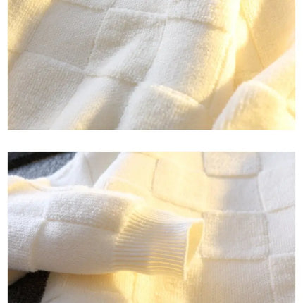 Warm Knit Sweater Autumn Winter Brand Clothing Mens Women Knitting Sweater Loose Fashion Plaid Male Long Sleeve Knitted Pullover