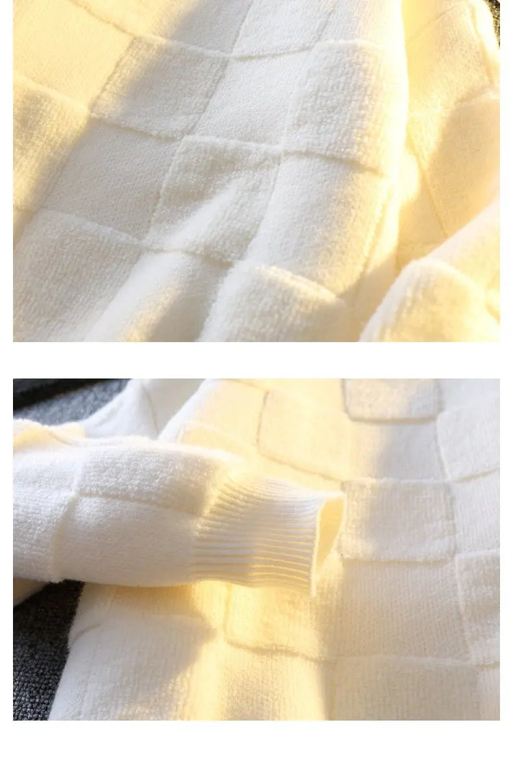Warm Knit Sweater Autumn Winter Brand Clothing Mens Women Knitting Sweater Loose Fashion Plaid Male Long Sleeve Knitted Pullover