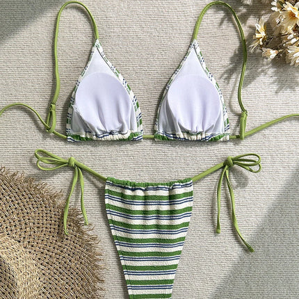 Micro Bikini 2026 Femme Nouveau Maillot de Bain Sexy Halter Bikini Ensemble Brésilien Biquini Féminin Rayé Vêtements de Plage pour Fêtes