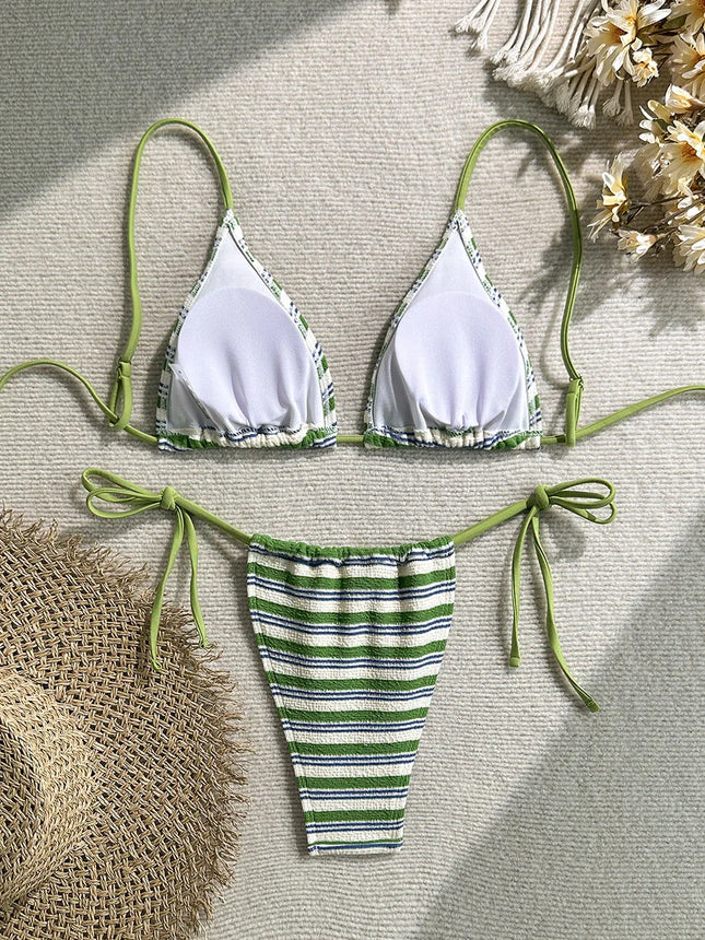 Micro Bikini 2026 Women New Sexy Halter Swimsuit Brazilian Bikini Set Female Striped Party Beachwear