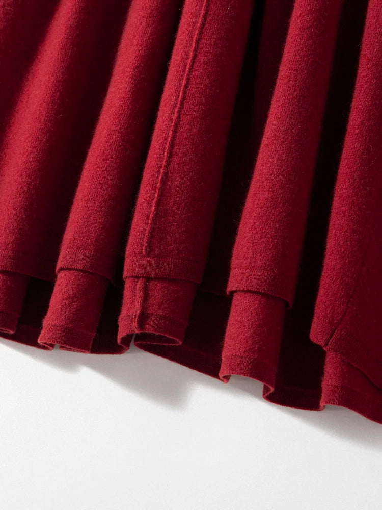 Women's Cashmere Umbrella Skirts Autumn Winter Basic Office Lady Classics 100% Cashmere Knitted A-Line High Waist Pockets Dress PlatiNum