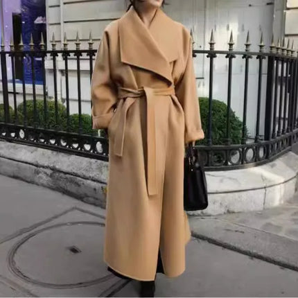 High-end Women Double-sided Wool Long Coat Warm Baby Blue Lapel Loose Double Breasted Wool Coat Female Fashion Autumn Winter