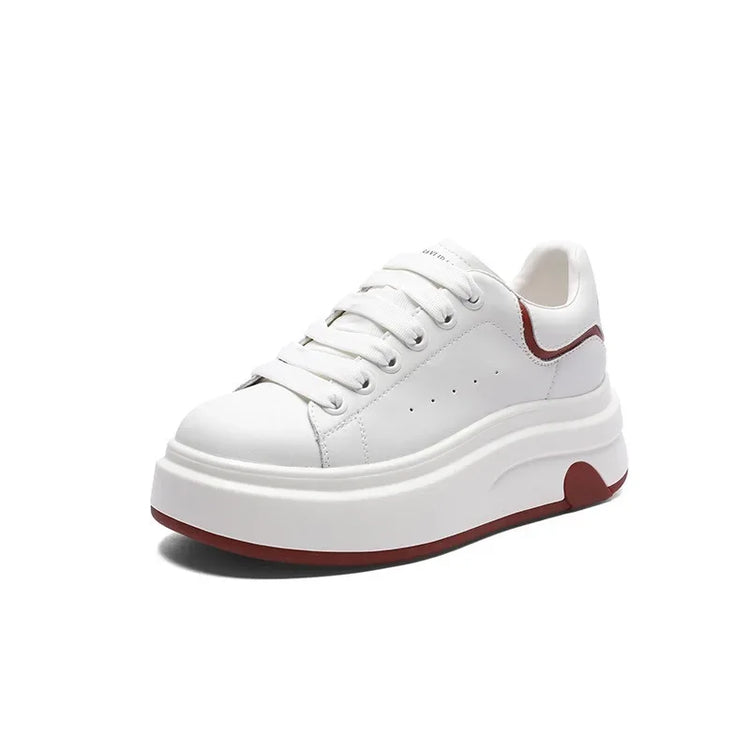 ZXRYXGS 2025 Spring Genuine Leather  Breathable Comfortable Shoes Woman New Thick Sole Wedges Increase Casual Sneakers White
