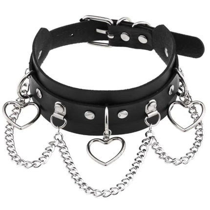 1Pc Harajuku Cuore Sexy Rivetti Cuoio DELL'UNITÀ di elaborazione Nero Goth Punk Girocollo Per Y2K Ragazze FAI DA TE Goth Star Pentagramma Collane Grosse Gioielli PlatiNum