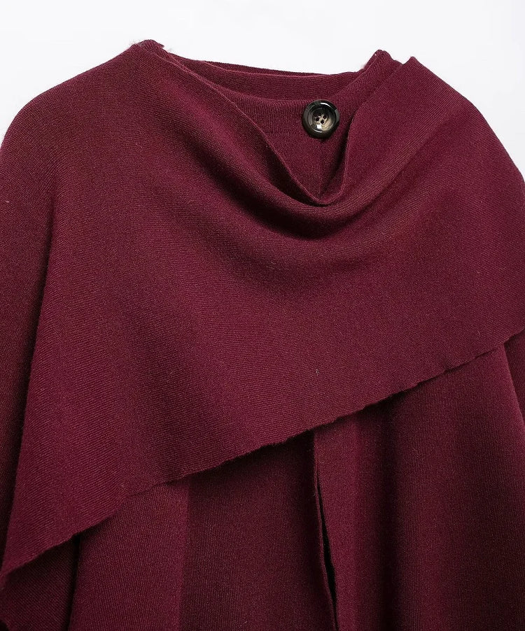 MUJER Cape Coat Women Scarf Collar Ponchos Women 2025 Shawl Long Sleeve Winter Woman Ponchos Cloak Knitted Cardigan for Women