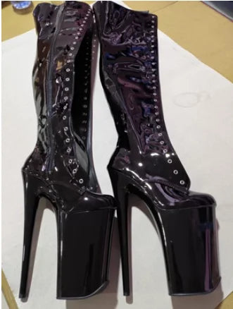 CACA 26cm Extreme High Heels Women Thigh High Boots,Fetish Platform Booties,Buckles Botas,Men Cosplay Shoes,Black,Red,Dropship