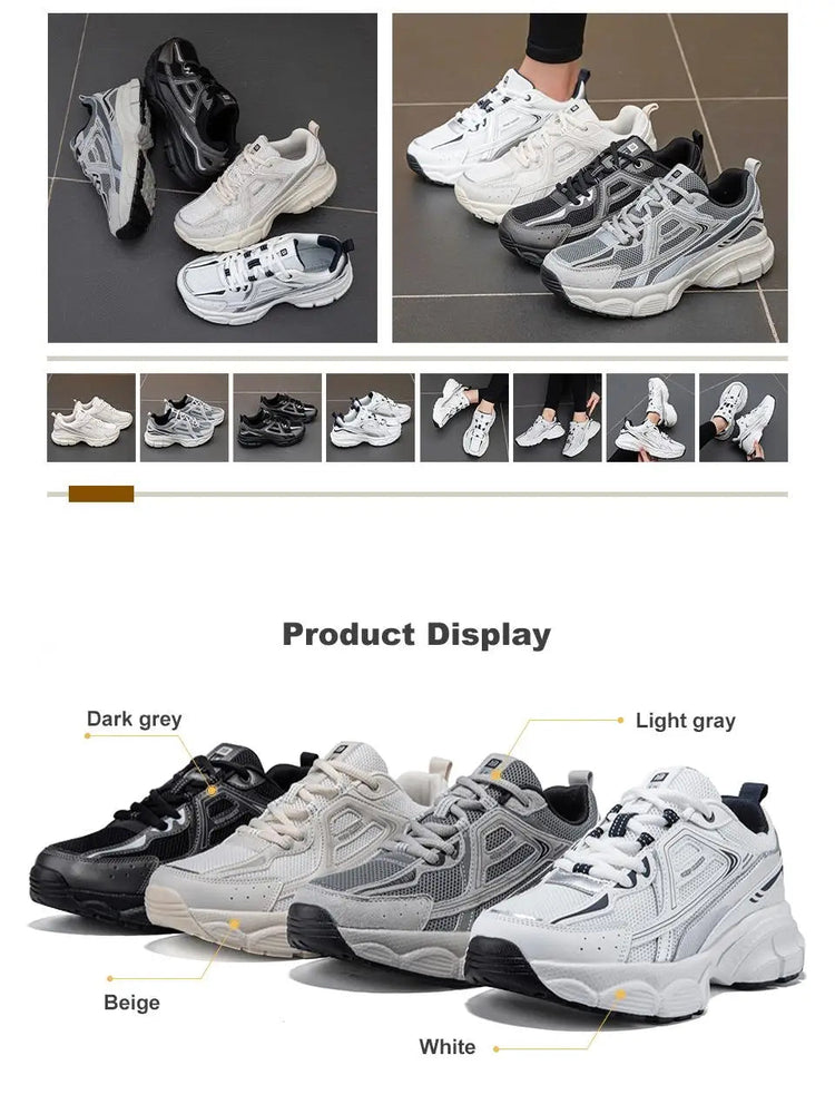 Baasploa Women Running Shoes Lightweight Breathable Sport Shoes Female Comfort White Casual Sneakers Height Increase Cushioning PlatiNum