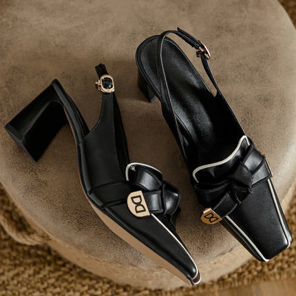 【JOCHEBED HU】2026 New Summer Retro Women's High Heels Thick Heel Square Toe Back Empty Shoes Trend 33-46
