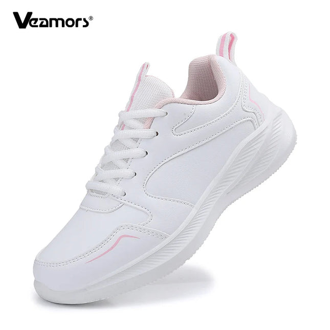PU Leather Women's Running Shoes Lightweight Casual Sports Shoes Waterproof Outdoor Training Sneakers for Jogging Tennis PlatiNum