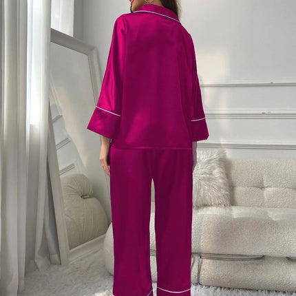 Pijama de mujer Conjunto de noche Conjunto de pijama de 2 piezas Pijama de satén de manga larga con pantalones Ropa de dormir para mujer