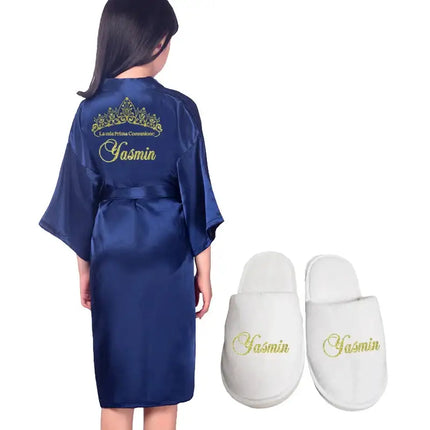 Personalizza Nome Data Ragazza di fiori Kimono Vestaglie Accappatoi da sposa Pigiama Abito per bambini + cintura Camicia da notte Brial Party Kid Robe platinumshop