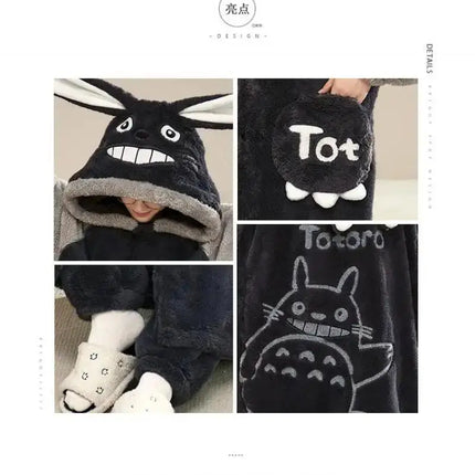 Kawaii Pokemon Pikachu Print Men's Fleece Pajama Set Hooded Robe + Pants Super Soft Winter Loungewear Cute Anime Sleepwear New