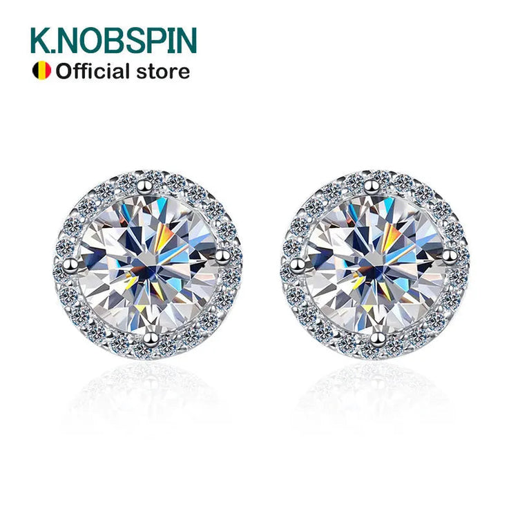 KNOBSPIN 1ct D Color Moissanite Earring For Women Wedding Fine Jewely with GRA 925 Sterling Sliver Plated 18k White Gold Earring PlatiNum