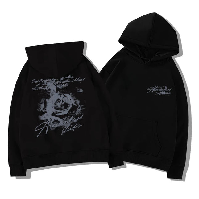 Rose Letter Print LazyStyle Men Women Hooded Sweatshirt Autumn Winter Daily Outdoor Holiday Fitness Casual Loose Warm Sportswear