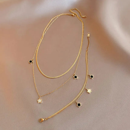 316L Stainless Steel Multilayer Chain Star Charm Necklace Bracelet For Women New Trend Jewelry Set Girls Party Gifts PlatiNum
