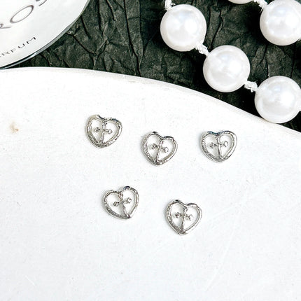 30PCS Multiple Style Shiny Alloy Cross Nail Art Charms 3D Retro Creative Heart Cross Nail Decorations for DIY Y2K Nails Designs
