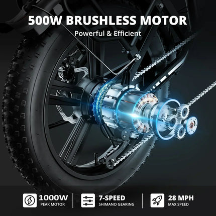 Bicicletta Elettrica Pieghevole E20 con Pneumatici Spessi 20 Pollici * 4.0, Motore 1000W, Batteria 48V 17.5AH, per Campeggio, Città e Tutti i Terreni