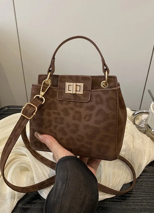 Elegante Mini Borsa a Tracolla con Manico Superiore, Chiusura Dorata, Versatile Borsa in Finta Pelle Scamosciata e Pelle per Uso Quotidiano Femminile