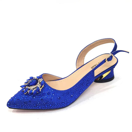 Venus Chan Royal Blue Sandals for Women 2024 Luxury Wedding Pumps Med Heels strass Design Party Shoes and Bags Set
