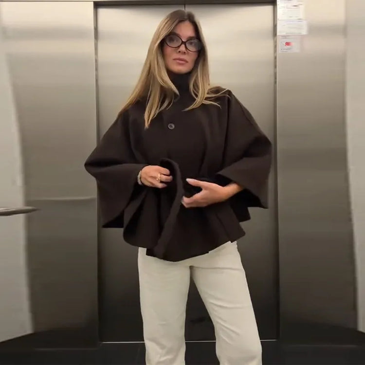 Elegant Wool Blend Cropped Coat With Belt For Women Chic Stand Collar Button Three Quarter Sleeve Jacket 2025 Autumn Outerwear