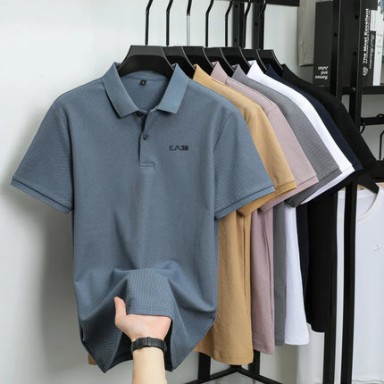 Men's Luxury Brand Short Sleeve Polo Shirt with Letter Print, 100% Cotton Summer T-shirt, Comfortable, Breathable, Casual, Lapel Collar.