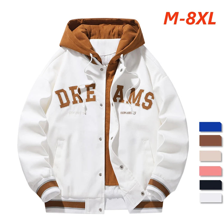 High Quality Baseball Uniform Jacket New Men's Autumn New Trendy Brand All-match Student Hooded Jacket Plus Size Coats Male 8XL