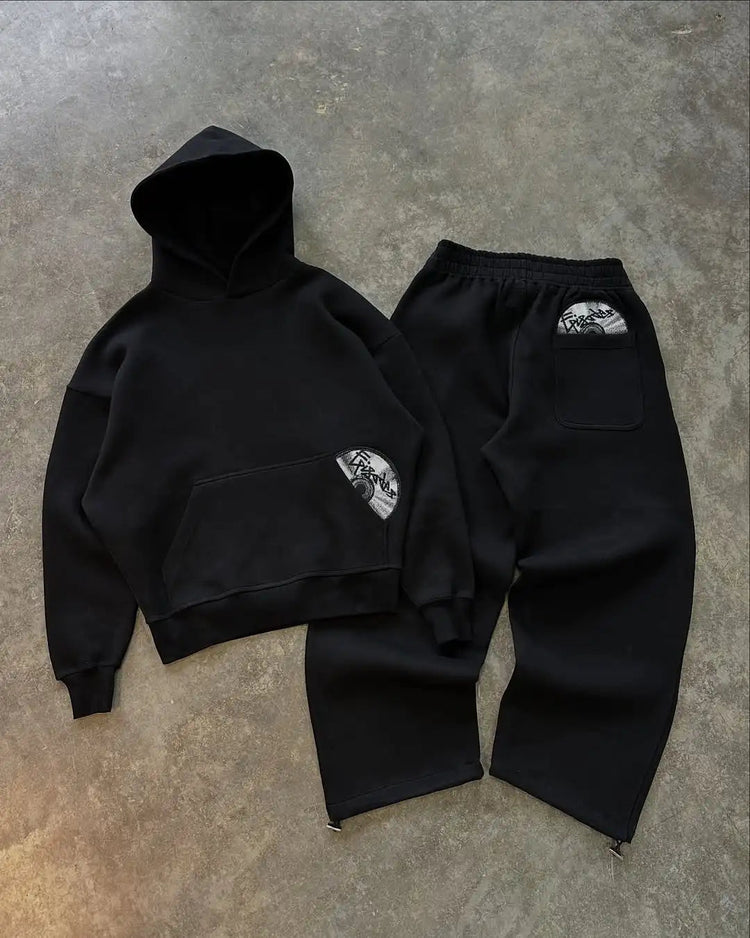 Street wear punk hip hop men suit Y2K new American gothic Harajuku embroidery design jumper oversized casual loose sports suit PlatiNum