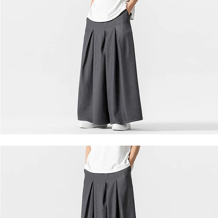 Pantaloni Larghi Samurai Giapponesi da Uomo in Cotone e Lino, Comodi e Casual, Stile Harun, Taglie Fino a 5XL