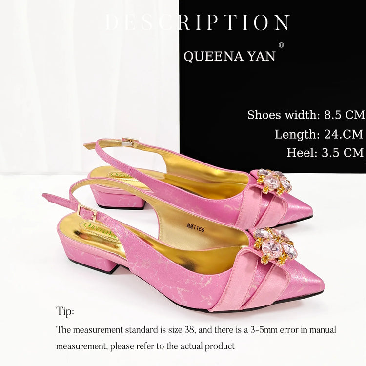 Queena Yan Elegante set di borse con strass a punta blu e tacco basso per calzature e accessori per feste di matrimonio di lusso da donna