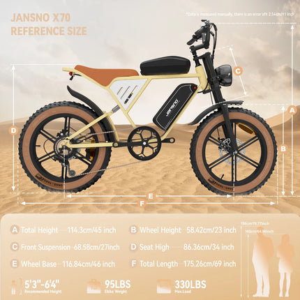 Bicicletta Elettrica per Adulti JANSNO X70G 750W 48V 37AH con Doppia Batteria Rimovibile, Pneumatici Fat da 20 Pollici, E-Bike Fuoristrada per Tutti i Terreni
