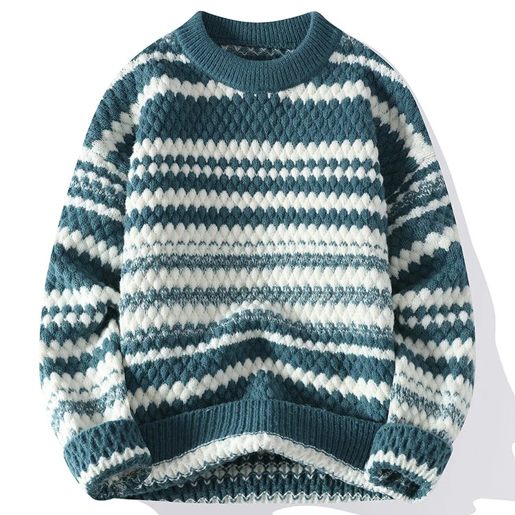 Winter Men's Loose Pullover Male Slim Fit Fashion Knitted Sweater Man Thick Warm Pull Homme Retro Stripe Sweaters